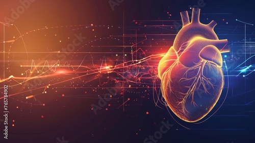 Abstract human heart shape with cardio pulse line