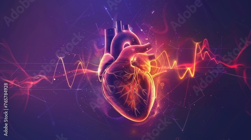 Abstract human heart shape with cardio pulse line