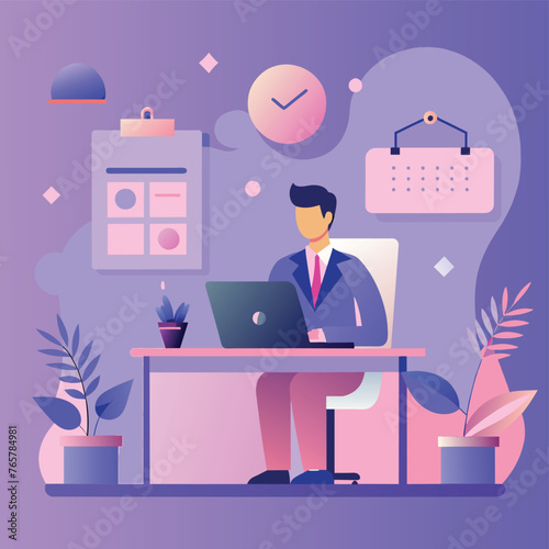 Efficient Workflow  A Vector Illustration of Modern Office Productivity