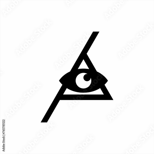 Eye logo design with unusual letter A and slash mark. Vector Illustration Design.