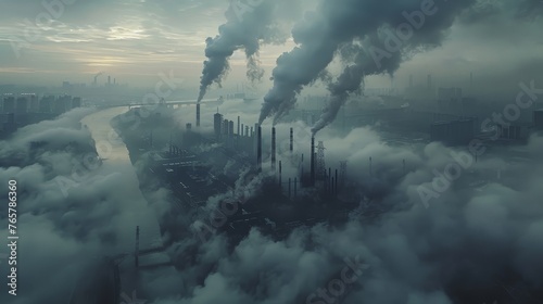 polluted air filled with toxic smoke, symbolizing the environmental damage caused by tobacco smoke and air pollution 