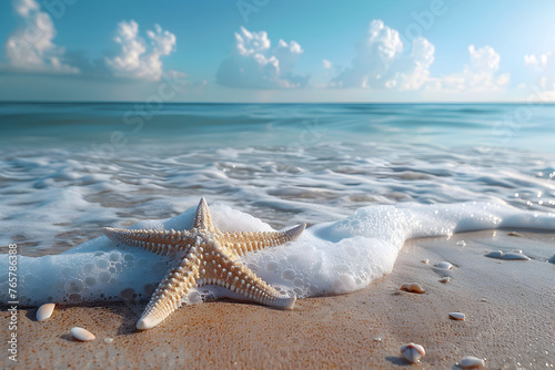 Starfish on Summer Beach Background With Copy Space fot text 2