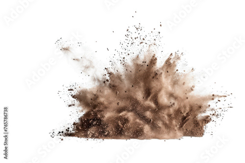 dry earth explosion isolated on white background, smoke bind with sand