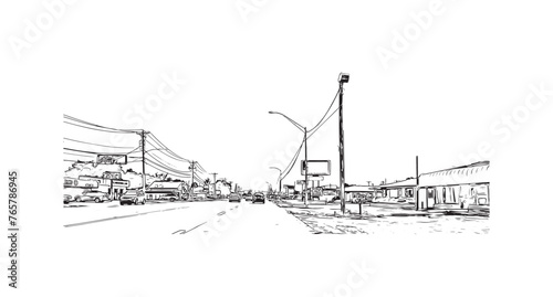 Print Building view with landmark of Springdale is the most populous city in United States. Hand drawn sketch illustration in vector.