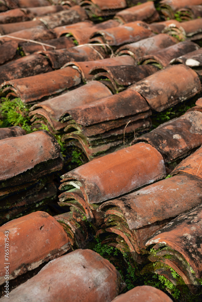 Close up of terracotta roof tiles, Panama - stock photo Close up of terracotta roof tiles, Panama - stock photo