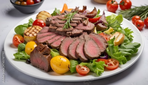 Grilled beef meat with tasty vegetables.
