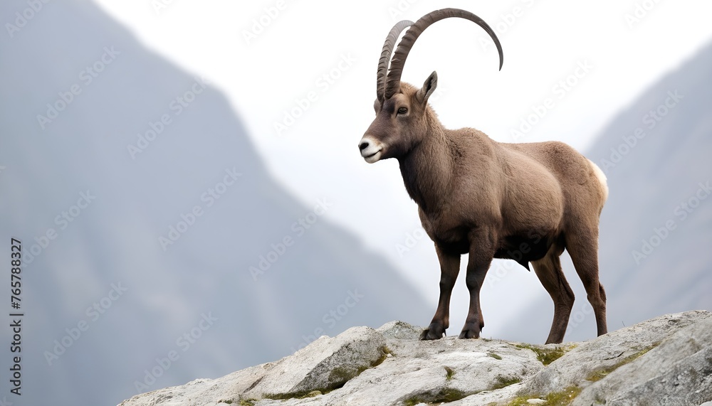 wild alpine ibex upon a rock in mountain