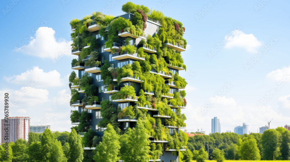 Modern minimalist eco friendly building with large windows, full of ...