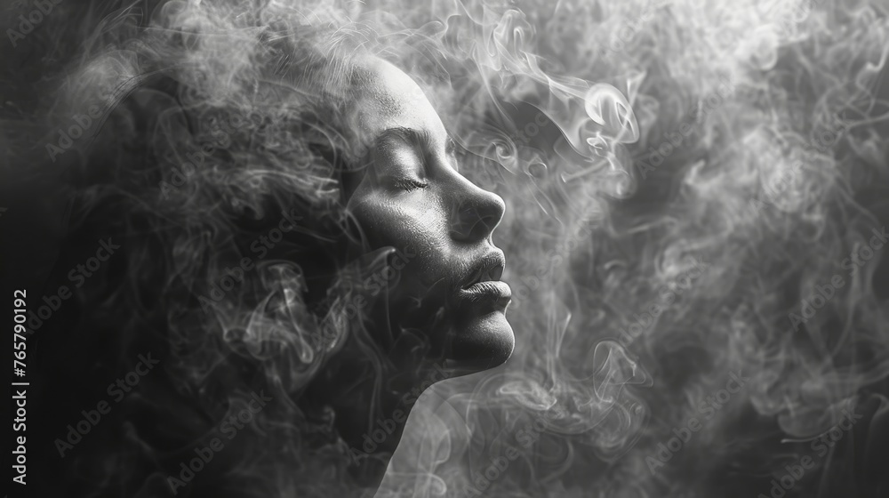 a person's face partially obscured by a cloud of cigarette smoke a person's face partially obscured by a cloud of cigarette smoke