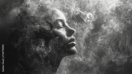 a person s face partially obscured by a cloud of cigarette smoke