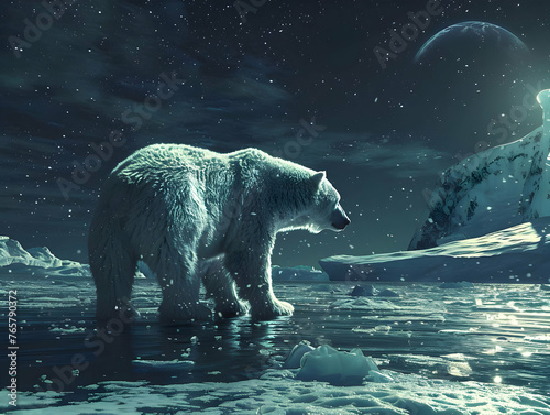 White bear on the dark night arctic background. High quality