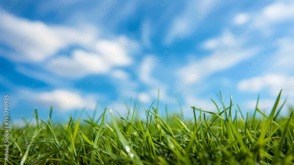 Beautiful blurred background green grass under blue skies Beautiful blurred background green grass under blue skies