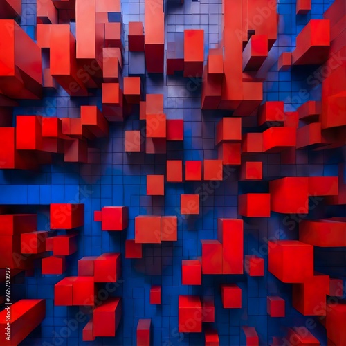 front of a red cube on the blue