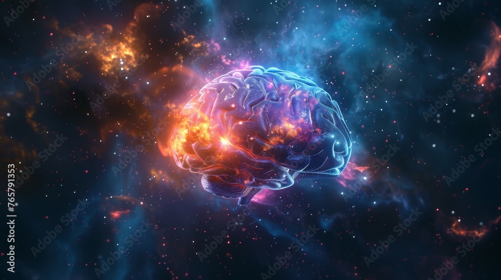 Cosmic brain with nebula and stars - obrazy, fototapety, plakaty 