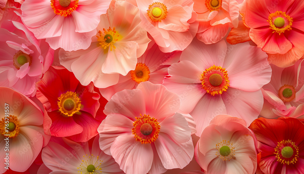 Close up background of blooming peony flowers, red, yellow and pink Close up background of blooming peony flowers, red, yellow and pink