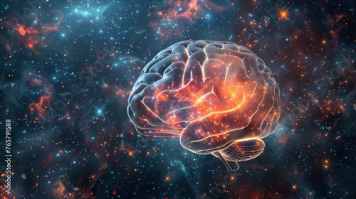 Cosmic brain with nebula and stars