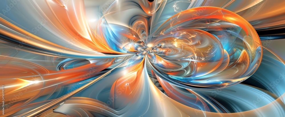 Abstract blend of chrome swirls and fiery orange. A metallic texture with warm highlights. Concept of dynamic metal, flowing art, and abstract energy. Background. Banner. Copy space Abstract blend of chrome swirls and fiery orange. A metallic texture with warm highlights. Concept of dynamic metal, flowing art, and abstract energy. Background. Banner. Copy space