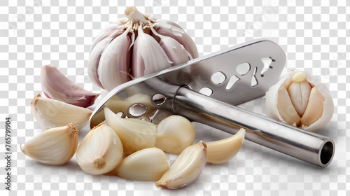 A garlic press, effortlessly mincing cloves for flavorful dishes. photo