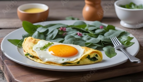 fried egg omelet with spring sorrel inside