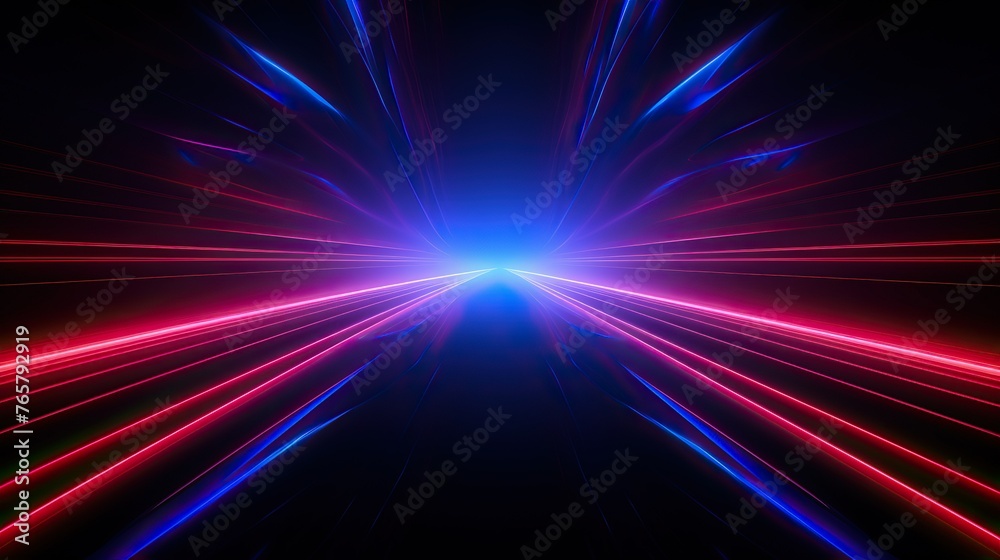 Abstract beautifull neon background with glowing lines, empty room interior design. Abstract geometric shapes, blue and red lights