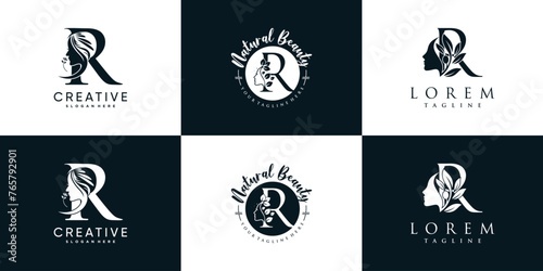 letter logo R design collection with nature beauty concept premium vector