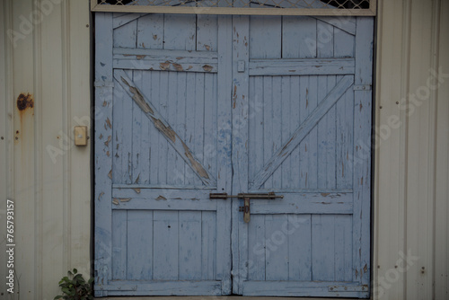old wooden barn door house blue wood lock rustic worn out farm home antique entrance shed aged vintage architecture building