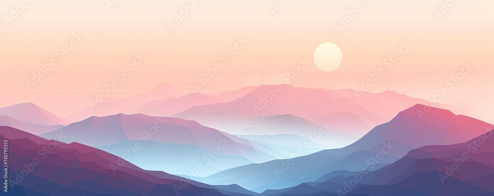 A beautiful mountain range with a pink and purple sky
