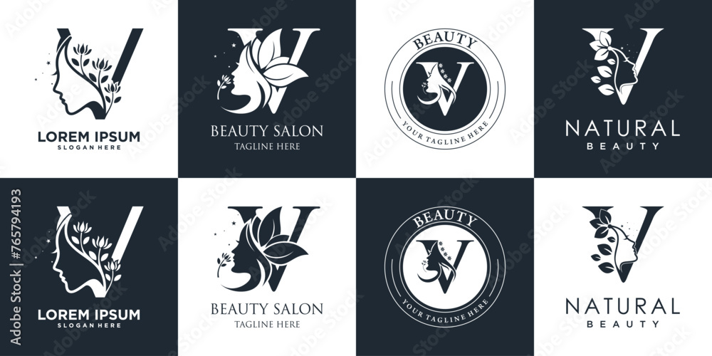 letter logo V design collection with nature beauty concept premium vector