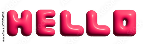 3D pink Hello, welcome text. Hello sign, text design with balloon style isolated on white background in 3d rendering for communication and conversation concept