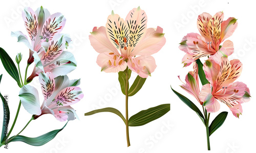 Collection of alstroemeria flowers  flat illustration  cutout  png isolated transparent background