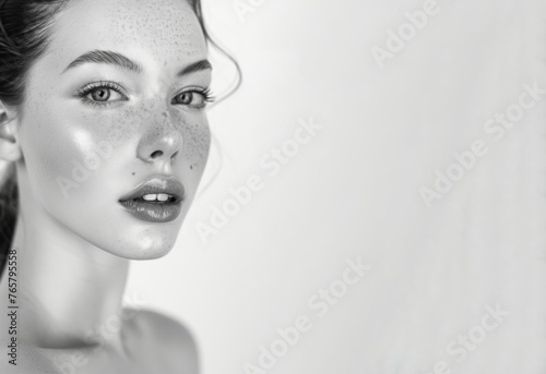 High-Key Beauty Portrait with High Contrast, Beautiful Female Portrait Woman in Make-up, Isolated on White. Generative AI. 
