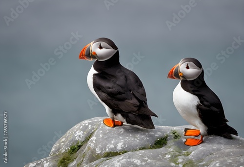 A close up of a Puffin on the rocks