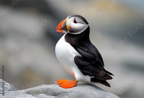 A close up of a Puffin on the rocks