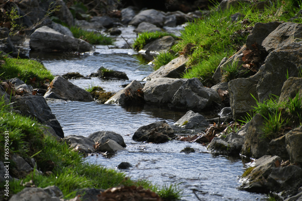 Water running over the rocks in a creek stream in the spring Water running over the rocks in a creek stream in the spring