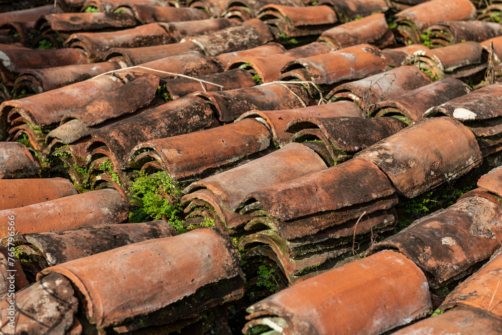 Close up of terracotta roof tiles, Panama - stock photo Close up of terracotta roof tiles, Panama - stock photo