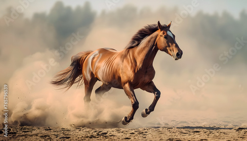 Brown Horse running in dirty soil of training time 