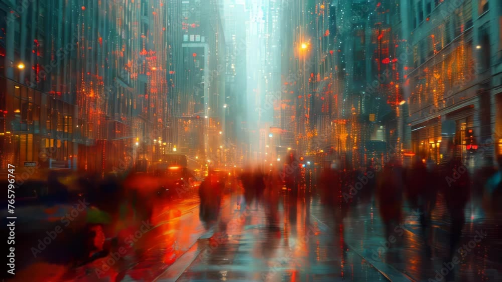 Rainy Evening Commute in Vibrant Cityscape Rainy Evening Commute in Vibrant Cityscape