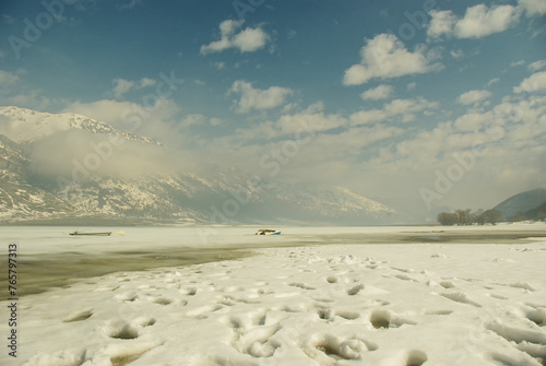 Winter view of the frozen Lake Matese, Campania, Italy