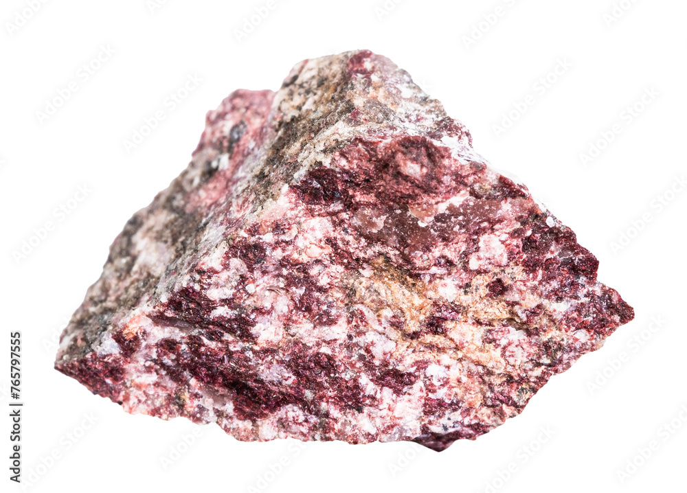 close up of sample of natural stone from geological collection - raw piemontite mineral isolated on white background from Southern Urals close up of sample of natural stone from geological collection - raw piemontite mineral isolated on white background from Southern Urals
