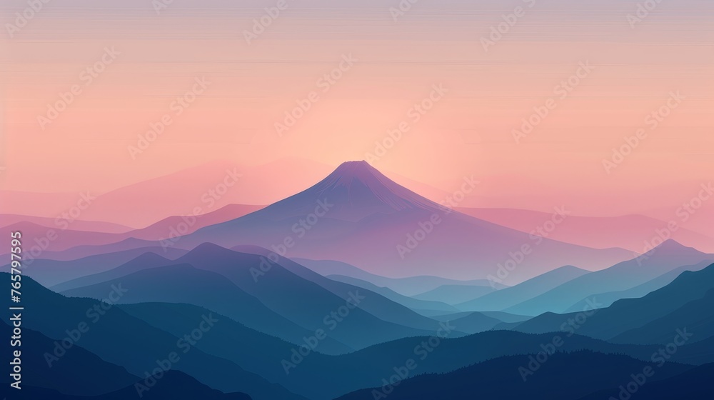 Majestic single mountain peak amidst a breathtaking gradient sky,