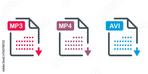 Icon Set of graphic templates audio, video, image, system, archive, code and document file	
