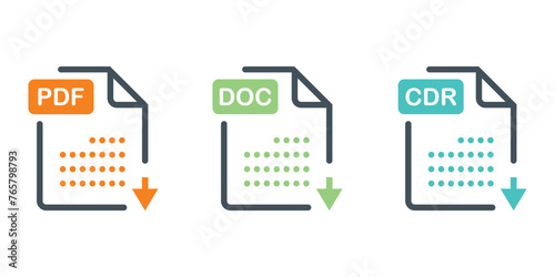 File type icon set and popular files format and document