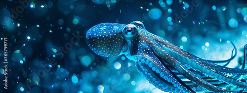 Captivating Squid Floating in the Ocean with Bioluminescent Glow photo