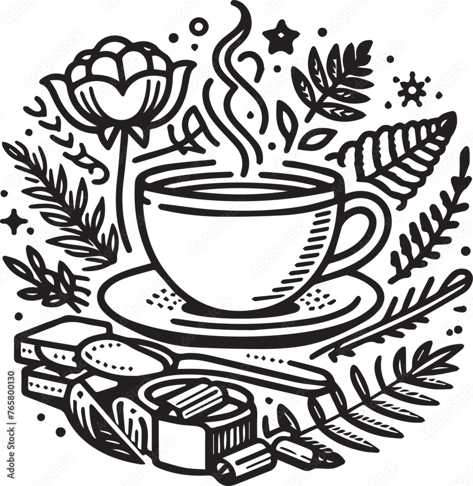 Flower and pot outline vector, Floral Decoration Branch Leaf. Flower and pot outline vector, Floral Decoration Branch Leaf.