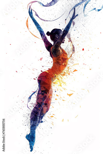 Female gymnast performing colorful illustration.