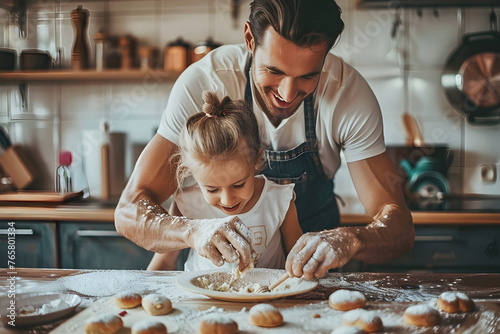 Dad and daughter baking in the kitchen