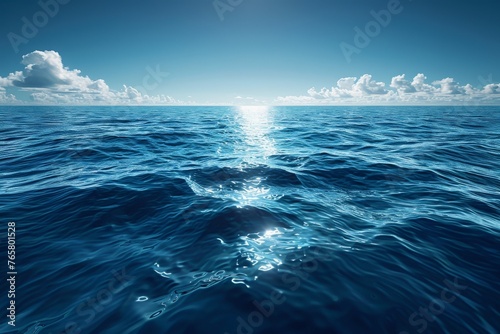 An ocean with a calm horizon, framed by a sea horizon photo