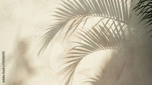 Shadow of palm leaves on white concrete light