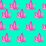 seamless watercolor pattern pink leaves on a blue background