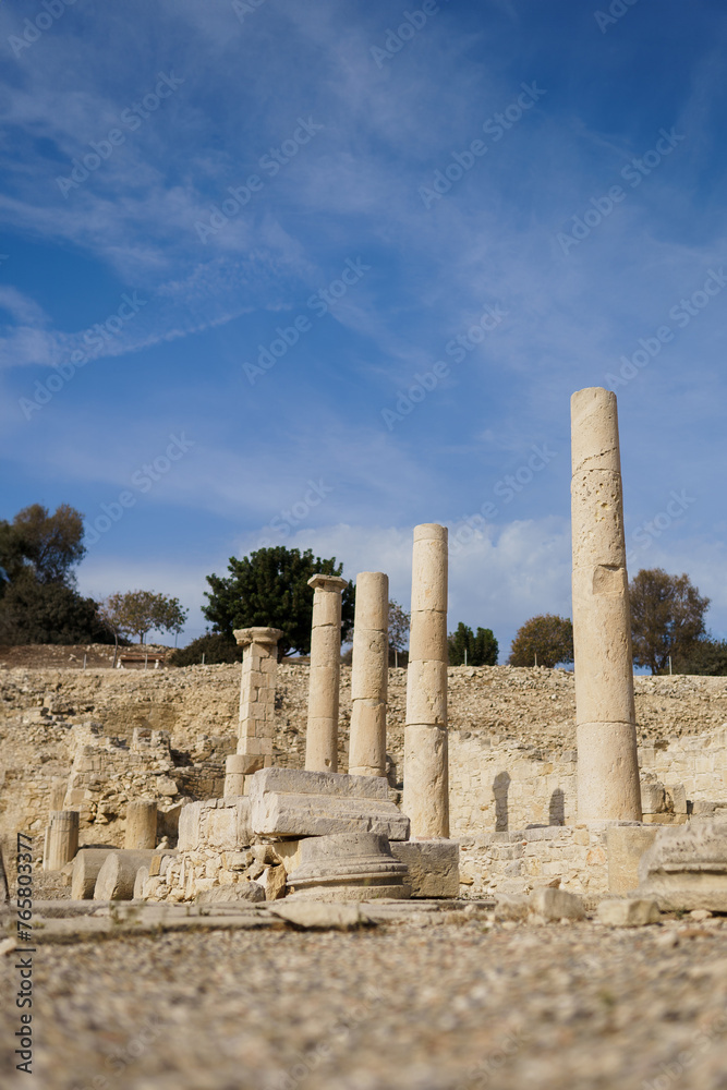 Rows of columns in Cyprus. Remains of colonnaded street ancient city.